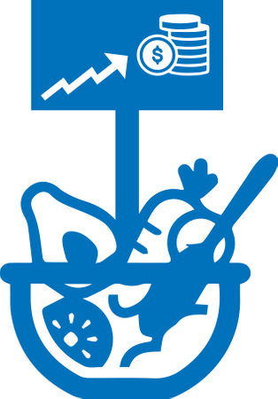 food price hike blue icon, food price hike blue vector symbol.のイラスト素材
