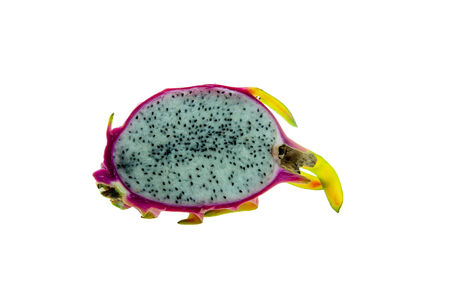 Piece of fresh dragon fruit on white background .の写真素材
