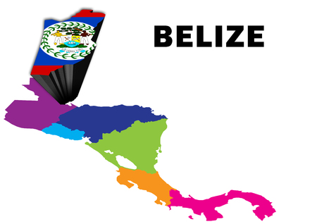 Outline map of Central America with Belize raised and highlighted with the national flagの写真素材