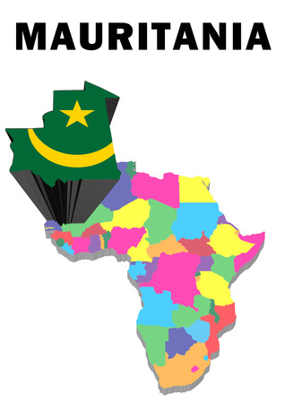 Outline map of Africa with Mauritania raised and highlighted with the national flagMauritaniaの写真素材