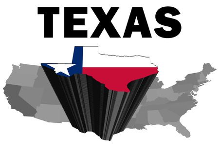 Outline map of the United States with the state of Texas raised and highlighted with the state flagの写真素材