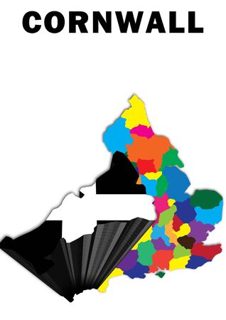 Outline map of England with Cornwall raised and highlighted with the county flagの写真素材