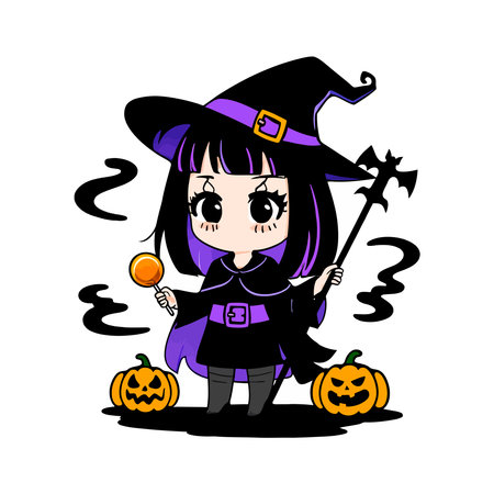 Cute little girl in halloween costume. Vector illustration.のイラスト素材