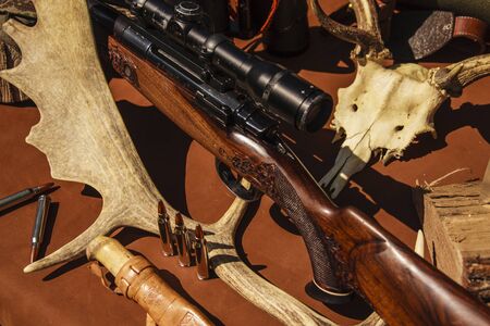 rifle with hornsの写真素材