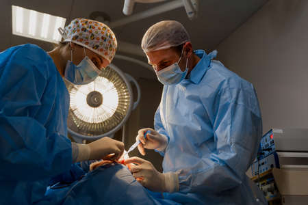 Lipofilling surgery operation. 2 surgeon do plastic surgery named blepharoplasty in medical clinic....