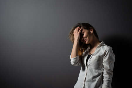 Business woman portrait on black background. Confident model posing. Lifestyle
