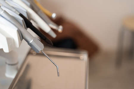 Dental equipment for dentist. Stomatology instruments. Medical drillの写真素材