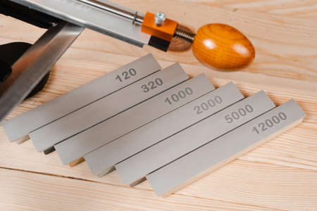Set of professional whetstone for sharpener knife. Sharpener and whetstones
