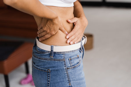 Kidney infection pyelonephritis urinary tract infection. African american woman feel backache spine...