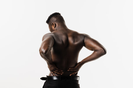 Kidney infection pyelonephritis urinary tract infection. Muscular african american man feel backache...