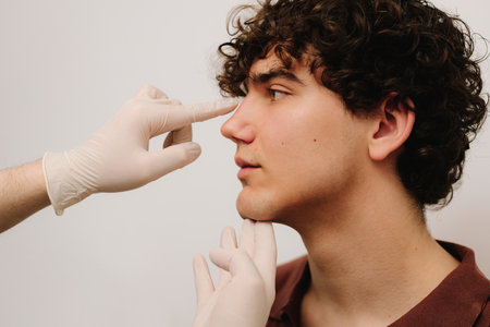Rhinoplasty consultation for man before plastic surgery to correct the nose size and shape....