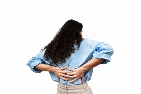 Kidney infection pyelonephritis urinary tract infection. Attractive woman feel backache spine pain...