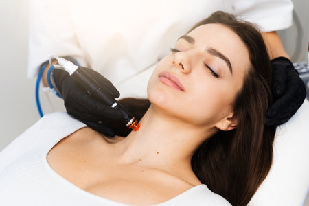 Rejuvenating skin with hydrafacial hardware. Using hydrafacial hardware cosmetology devise to...