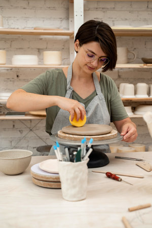 Using sponge for pottery class. Absorbing sponge to get rid of excess moisture. Applying more...