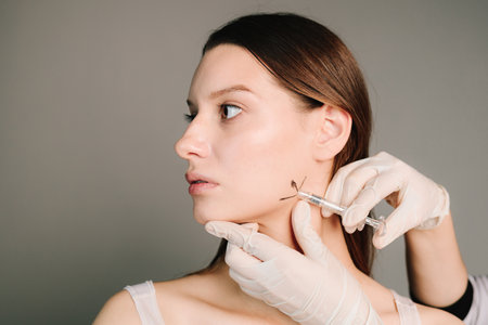 Correction of the jaw with fillers. Contouring of the corners of the jaw. Professional beauty...