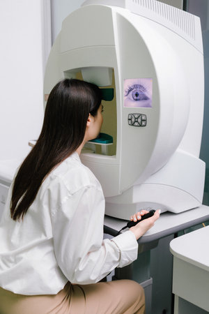 Perimetry visual field test for measure all areas of eyesight, including side, or peripheral vision....