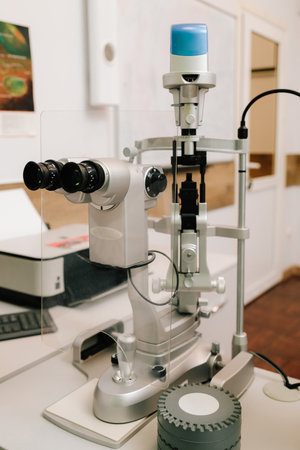Slit lamp to diagnose the eyes and cornea. Slit lamp for ophthalmologist for examination eye and cornea of patientの写真素材