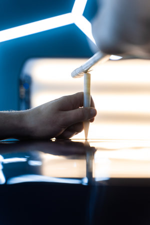 PDR Advanced technique in paintless dent removal restores finish. Precision tapping tool refines car...