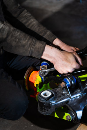 Drift suspension includes reinforced control arms and precision joints. Full Rear Suspension Assembly Process. Drift suspension includes reinforced control arms and precision jointsの写真素材