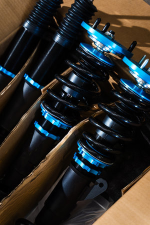 Drift Coilover Suspension Set in Box. High-performance coilovers for drift build ready for...
