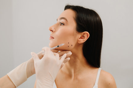Bruxism injection facial for a treatment with botulinum toxin in an aesthetic medicine clinic....