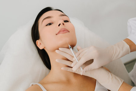 Botulinum toxin chin injection for smoother definition and symmetry. Cosmetic procedure using...