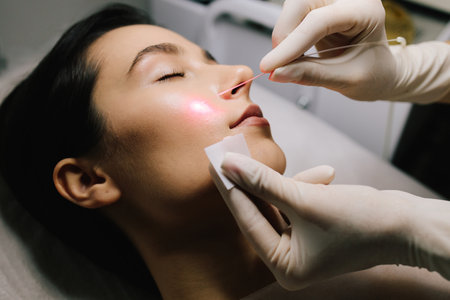 Dermatologist performs precise laser removal of a facial nevus and other benign lesions. Laser...