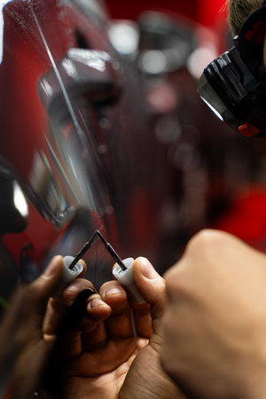 Car paint touch-up and scratch repair restores damaged paintwork with precision micro brushes....