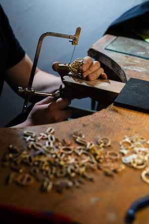 Jeweler separating cast jewelry using cutting tools on tree