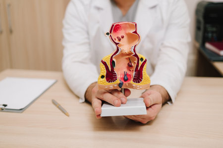 Rectum anatomy demonstration model showing pathologies for medical useの写真素材