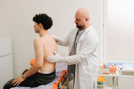 Kidney tenderness assessment during physical exam by urologistの写真素材