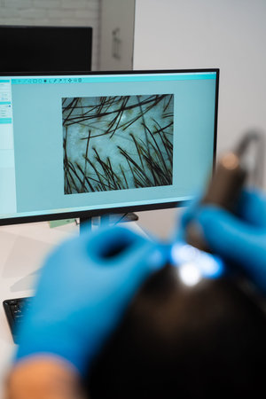 Digital trichoscope procedure for trichology scalp and hair analysisの写真素材