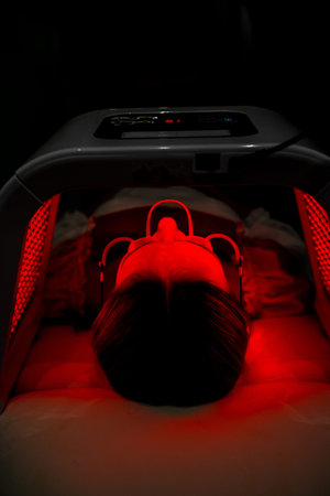 Non-invasive facial LED treatment using dome light technologyの写真素材