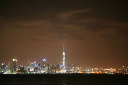 Auckland cityscape on a clear summer nightの写真素材