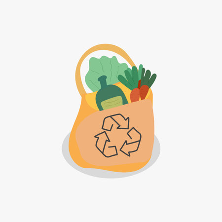 Organic food shop landing page template. Ecology - Eco package -Modern flat vector concept illustration of a paper bag with organic foodのイラスト素材
