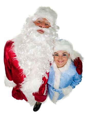 Santa Claus and Snow Maiden is having funの写真素材
