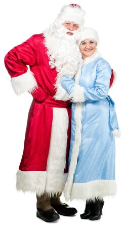 Santa Claus and Snow Maiden is having funの写真素材