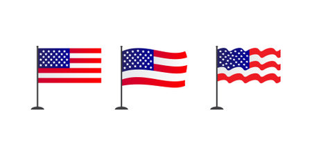 American flag icon set isolated on white background. Flat style vector illustration.のイラスト素材