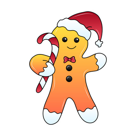 Gingerbread man in a Santa Claus hat. Vector illustration.