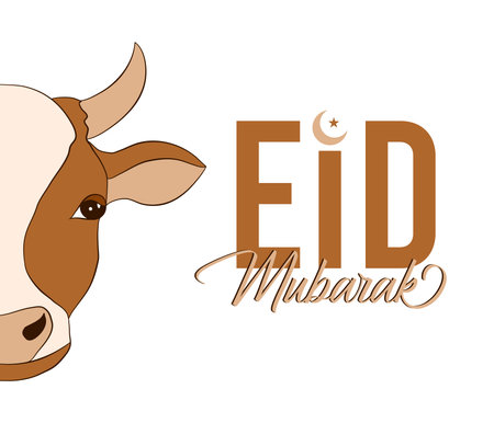 Eid Mubarak design, vector illustration of cow faceのイラスト素材