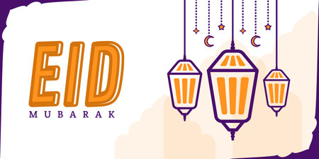 Eid Mubarak Poster with lanterns hanging vector illustration designのイラスト素材