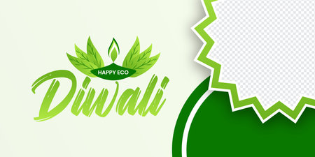 Happy Eco Diwali Banner, Green Diwali, Leavesのイラスト素材