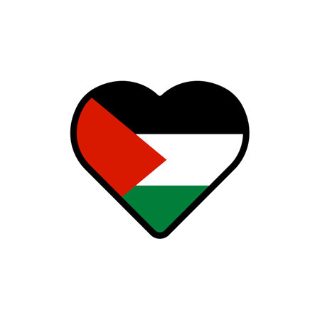 Palestine flag in the shape of a heart. Clip art. Vector illustration.のイラスト素材