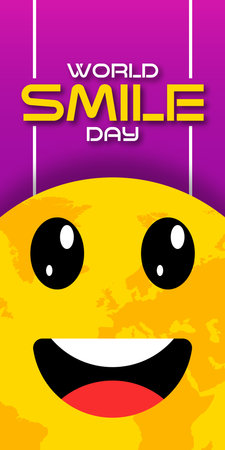 World Smile Day Vertical Banner with big yellow emoji globeのイラスト素材