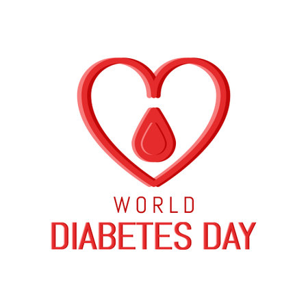 World Diabetes Day vector design template. Red blood drop in heart shape.のイラスト素材