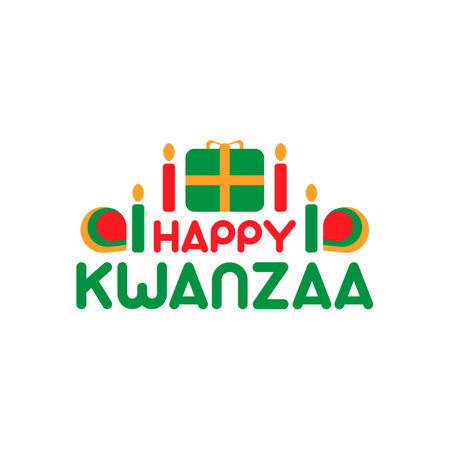 Happy Kwanzaa gift and candles isolated on whiteのイラスト素材