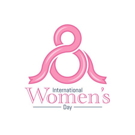 8 March International Women's Day greeting card with pink ribbon. Vector illustration.のイラスト素材