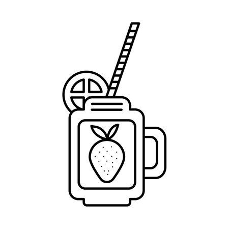 Strawberry smoothie with straw icon over white background, line style, vector illustration, Clip artのイラスト素材