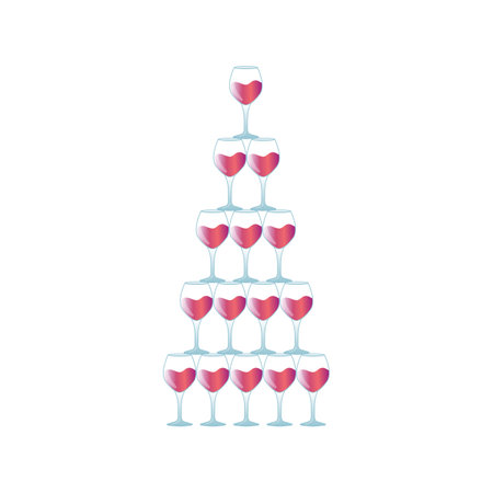 Pyramid of wine glasses on a white background. Vector illustration. Clip artのイラスト素材
