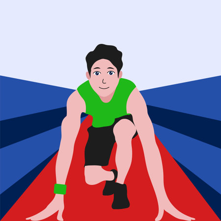 Illustration of a running man on a blue and red background.のイラスト素材
